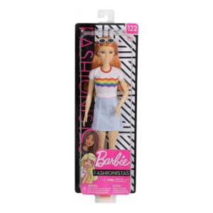 Mattel Barbie Fashionistas 122 Original Κοκκινομάλλα Κούκλα Με Μπλουζάκι Ουράνιο Τόξο FBR37 / FXL55