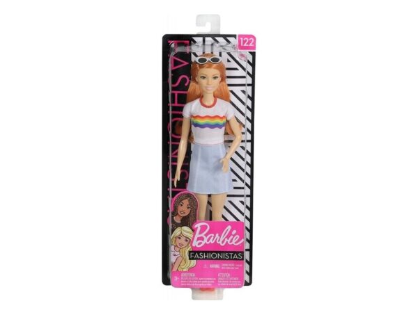 Mattel Barbie Fashionistas 122 Original Κοκκινομάλλα Κούκλα Με Μπλουζάκι Ουράνιο Τόξο FBR37 / FXL55