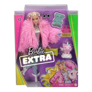 Κούκλα Mattel Barbie Extra Doll In Pink Fluffy Coat With Unicorn Pig Toy-GRN28