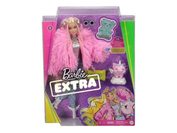 oie_vBGfaCF4Thpc Κούκλα Mattel Barbie Extra Doll In Pink Fluffy Coat With Unicorn Pig Toy-GRN28