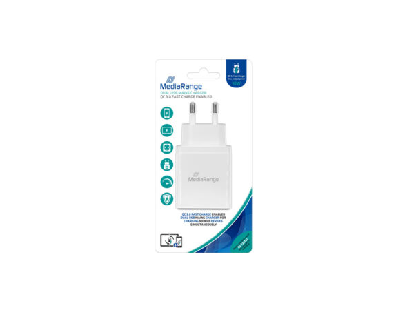 MediaRange Φορτιστής Τοίχου QC 3.0 Dual USB/Fast Charge/18W Output Power Λευκό MRMA109