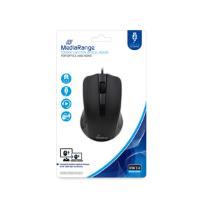 MediaRange Optical Mouse Corded 3-Button (Black, Wired) (MROS210)